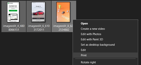 Convert multiple images to PDF Choose Print