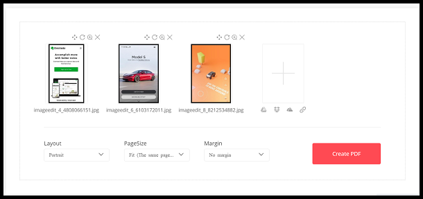 Convert multiple images to PDF Select page size and margin