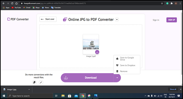 Click Download Convert JPG to PDF on Windows 7