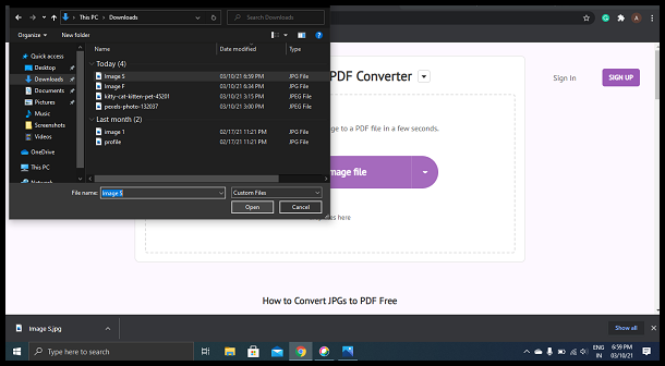 Convert JPG to PDF on Windows 7 Choose image files