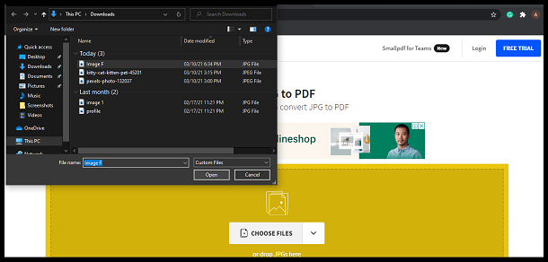 Convert JPG to PDF on Windows 7 Click CHOOSE FILES